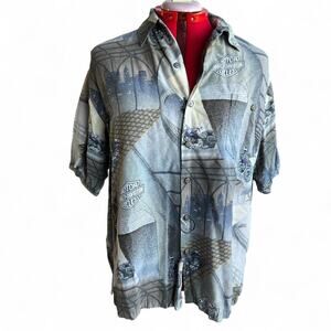 Harley Davidson Motorcycle Hawaiian Style Button Up Shirt